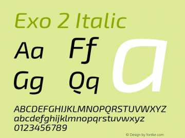 Exo 2 Italic Version 1.001;PS 001.001;hotconv 1.0.70;makeotf.lib2.5.58329; ttfautohint (v0.92) -l 8 -r 50 -G 200 -x 14 -w 