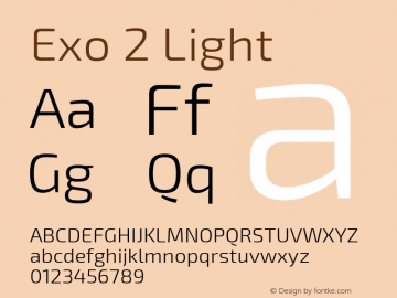 Exo 2 Light Regular Version 1.001;PS 001.001;hotconv 1.0.70;makeotf.lib2.5.58329; ttfautohint (v0.92) -l 8 -r 50 -G 200 -x 14 -w 