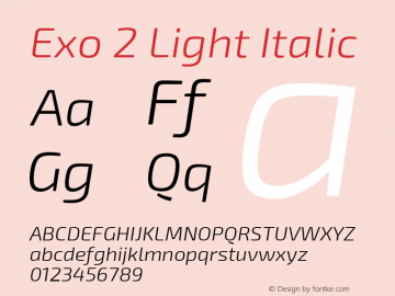 Exo 2 Light Italic Version 1.001;PS 001.001;hotconv 1.0.70;makeotf.lib2.5.58329; ttfautohint (v0.92) -l 8 -r 50 -G 200 -x 14 -w 