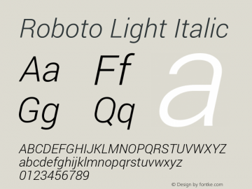 Roboto Light Italic Version 1.100141; 2013图片样张