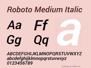 Roboto Medium Italic Version 1.100141; 2013 Font Sample