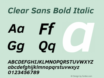 Clear Sans Bold Italic Version 1.00 Font Sample