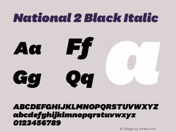 National 2 Black Italic Regular Version 0.001;PS 0.1;hotconv 1.0.72;makeotf.lib2.5.5900 DEVELOPMENT;0 Font Sample