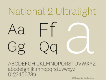 National2-Ultralight Version 0.000;PS 0.0;hotconv 1.0.72;makeotf.lib2.5.5900 DEVELOPMENT;0 Font Sample