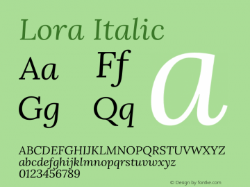 Lora Italic Version 2.101;PS 002.101;hotconv 1.0.88;makeotf.lib2.5.64775 Font Sample