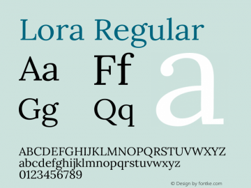 Lora Regular Version 2.101;PS 002.101;hotconv 1.0.88;makeotf.lib2.5.64775 Font Sample