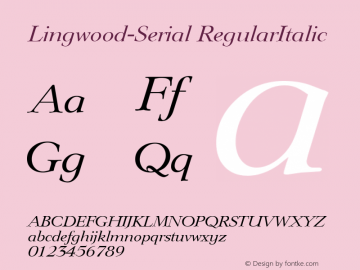 Lingwood-Serial RegularItalic 1.0 Thu Oct 17 12:54:46 1996 Font Sample