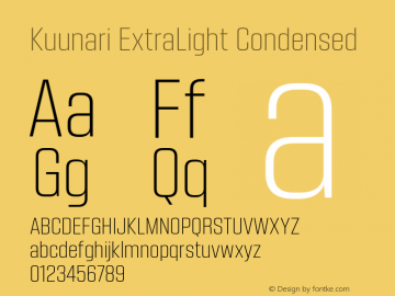 Kuunari ExtraLight Condensed Version 1.000;PS 001.000;hotconv 1.0.88;makeotf.lib2.5.64775 Font Sample