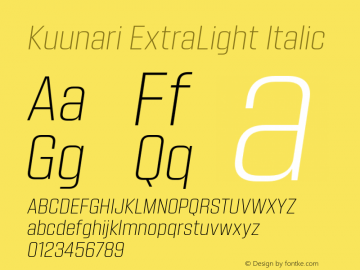 Kuunari ExtraLight Italic Version 1.000;PS 001.000;hotconv 1.0.88;makeotf.lib2.5.64775 Font Sample