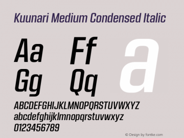 Kuunari Medium Condensed Italic Version 1.000;PS 001.000;hotconv 1.0.88;makeotf.lib2.5.64775图片样张