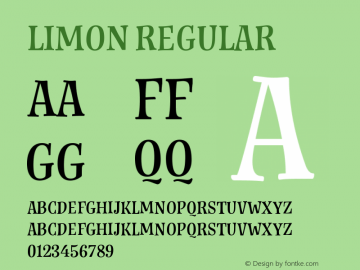 Limon Version 1.00, SI, April 5, 2017, initial release Font Sample