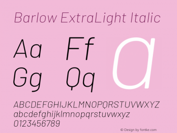 Barlow ExtraLight Italic Version 1.101图片样张
