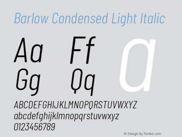 Barlow Condensed Light Italic Version 1.101 Font Sample