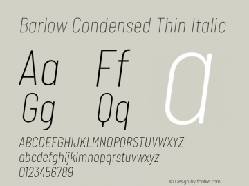 Barlow Condensed Thin Italic Version 1.101 Font Sample