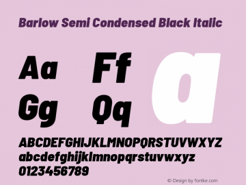 Barlow Semi Condensed Black Italic Version 1.101图片样张