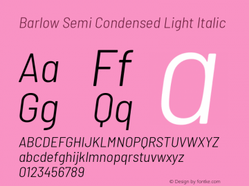 Barlow Semi Condensed Light Italic Version 1.101 Font Sample