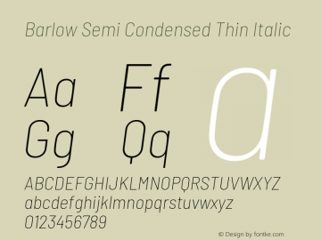 Barlow Semi Condensed Thin Italic Version 1.101 Font Sample