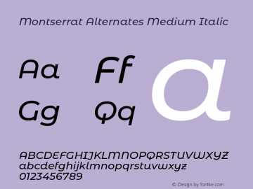 Montserrat Alternates Medium Italic Version 7.200;PS 007.200;hotconv 1.0.88;makeotf.lib2.5.64775 Font Sample