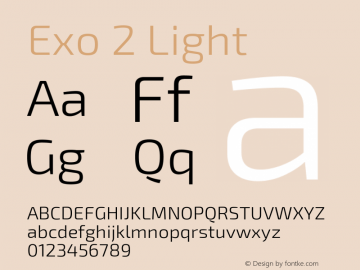 Exo 2 Light Version 1.001;PS 001.001;hotconv 1.0.70;makeotf.lib2.5.58329; ttfautohint (v0.92) -l 8 -r 50 -G 200 -x 14 -w 