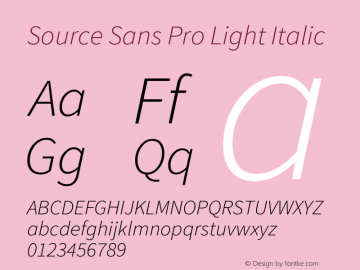 Source Sans Pro Light Italic Version 1.075;PS 2.0;hotconv 1.0.86;makeotf.lib2.5.63406 Font Sample