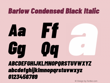 Barlow Condensed Black Italic Version 1.103 Font Sample