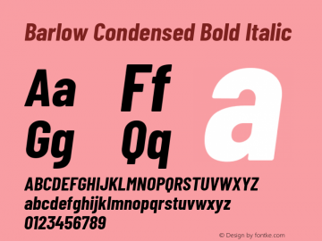 Barlow Condensed Bold Italic Version 1.103 Font Sample