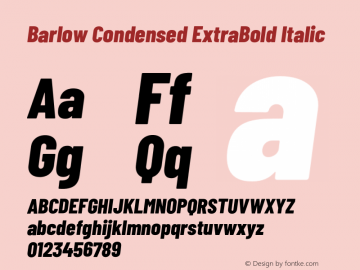 Barlow Condensed ExtraBold Italic Version 1.103;PS 001.103;hotconv 1.0.88;makeotf.lib2.5.64775 Font Sample