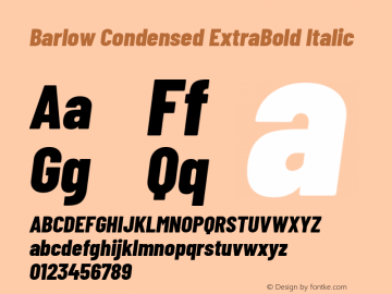 Barlow Condensed ExtraBold Italic Version 1.103 Font Sample