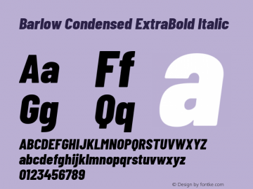 Barlow Condensed ExtraBold Italic Version 1.103 Font Sample