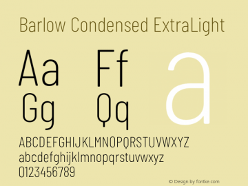 Barlow Condensed ExtraLight Version 1.103;PS 001.103;hotconv 1.0.88;makeotf.lib2.5.64775 Font Sample