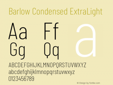 Barlow Condensed ExtraLight Version 1.103 Font Sample