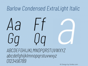 Barlow Condensed ExtraLight Italic Version 1.103;PS 001.103;hotconv 1.0.88;makeotf.lib2.5.64775 Font Sample
