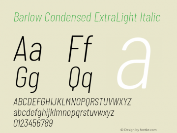 Barlow Condensed ExtraLight Italic Version 1.103 Font Sample