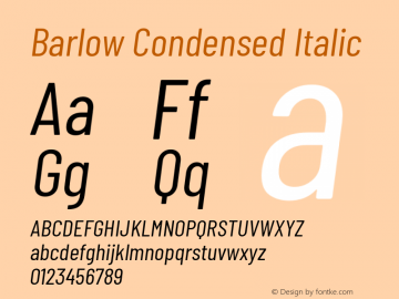 Barlow Condensed Italic Version 1.103 Font Sample