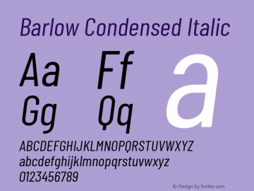 Barlow Condensed Italic Version 1.103 Font Sample