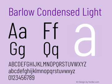 Barlow Condensed Light Version 1.103;PS 001.103;hotconv 1.0.88;makeotf.lib2.5.64775 Font Sample