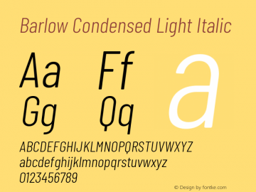 Barlow Condensed Light Italic Version 1.103 Font Sample