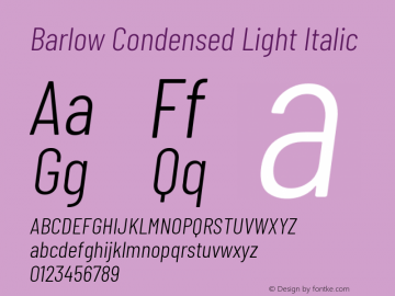 Barlow Condensed Light Italic Version 1.103 Font Sample