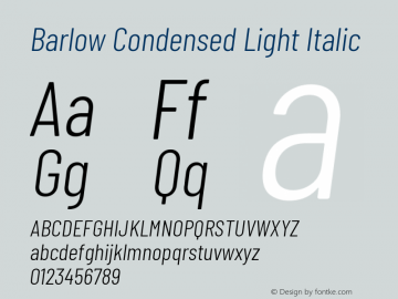 Barlow Condensed Light Italic Version 1.103 Font Sample