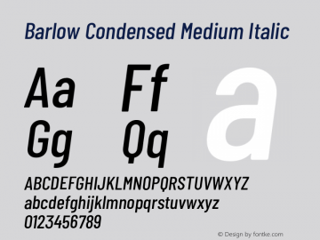 Barlow Condensed Medium Italic Version 1.103;PS 001.103;hotconv 1.0.88;makeotf.lib2.5.64775 Font Sample