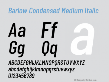 Barlow Condensed Medium Italic Version 1.103 Font Sample