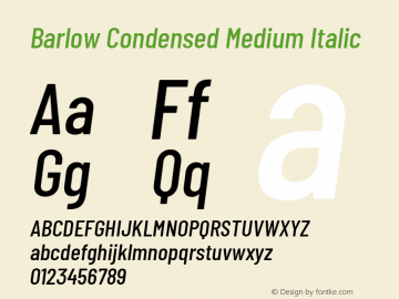 Barlow Condensed Medium Italic Version 1.103 Font Sample