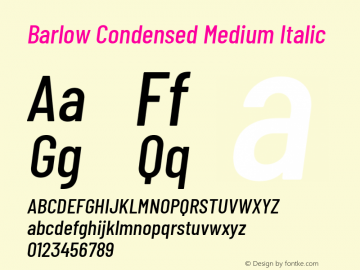 Barlow Condensed Medium Italic Version 1.103 Font Sample