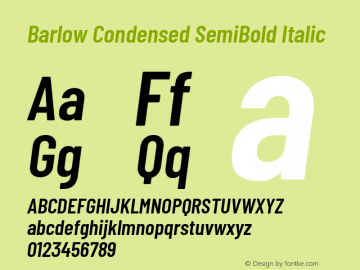 Barlow Condensed SemiBold Italic Version 1.103 Font Sample