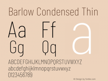 Barlow Condensed Thin Version 1.103;PS 001.103;hotconv 1.0.88;makeotf.lib2.5.64775 Font Sample