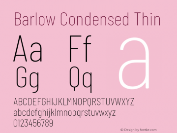 Barlow Condensed Thin Version 1.103 Font Sample