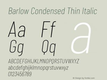 Barlow Condensed Thin Italic Version 1.103 Font Sample