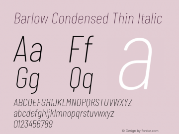 Barlow Condensed Thin Italic Version 1.103 Font Sample