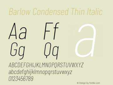 Barlow Condensed Thin Italic Version 1.103 Font Sample