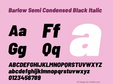 Barlow Semi Condensed Black Italic Version 1.103;PS 001.103;hotconv 1.0.88;makeotf.lib2.5.64775 Font Sample